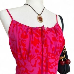 Hot Pink Abstract Print Slip Dress Y2K Strappy Midi Summer